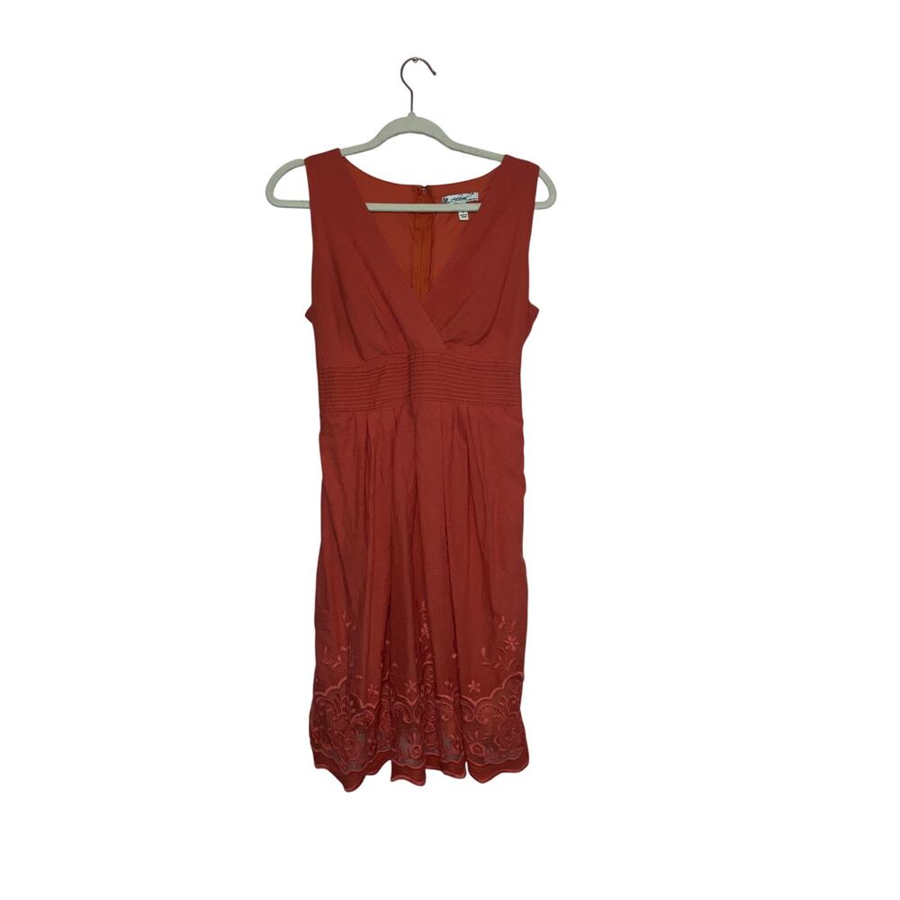 Sleeveless Coral Embroidered V-Neck Dress